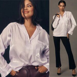 Pilcro Womens Sz S Anthropology Top Blouse Lilac Oversized Shine Pocket V neck